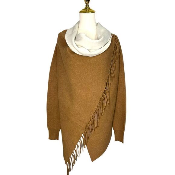 Oliver by Oscio Womens Medium Wool Angora Wrap Sweater Poncho Fringe Edge - Picture 1 of 6